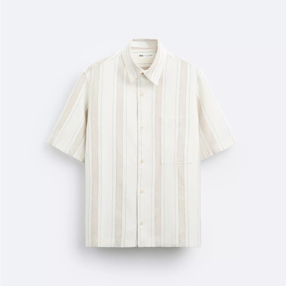 Zara Short Sleeve Button Down XL Ecru